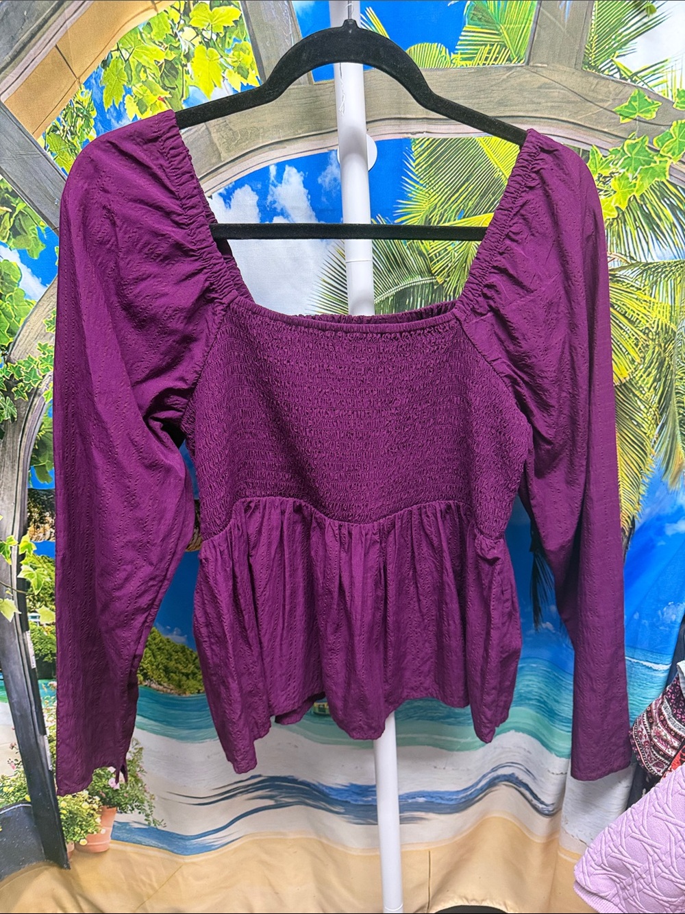 Old Navy Smocked Peplum Long-Sleeve Top - Purple NWT